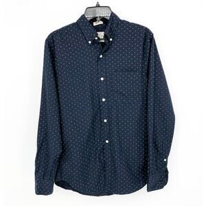 J.CREW Mens Slim Button Down Shirt Small Navy Blue Polka Dots Poplin BJ744 NWT